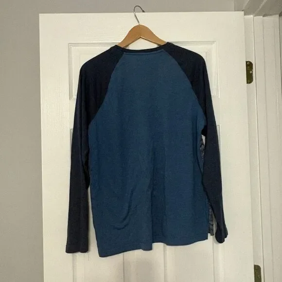 Levi’s Baseball T-shirt Mens L Blue Aztec Long Sleeve Raglan Crewneck Pocket - Picture 3 of 4